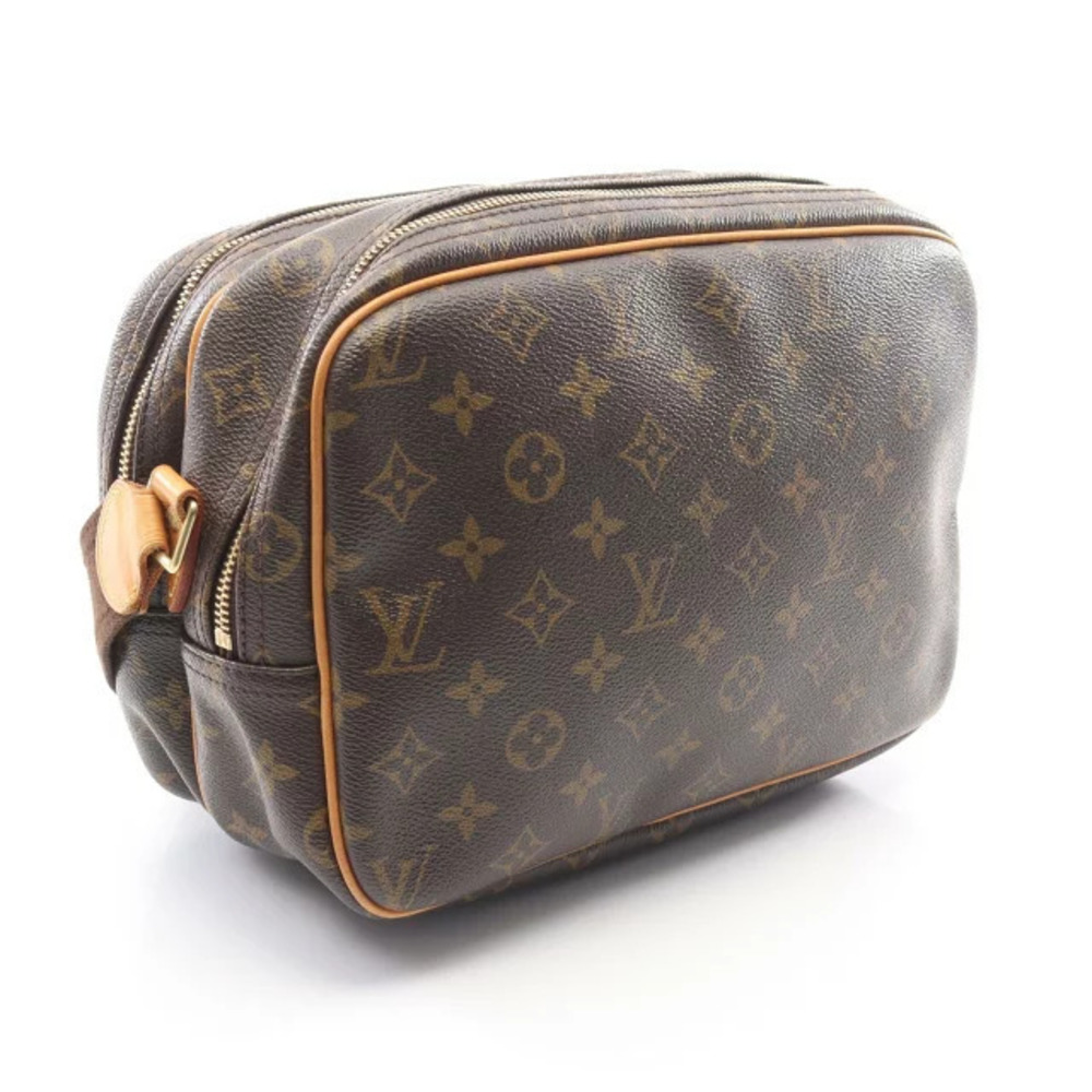 Louis Vuitton Monogram Canvas Leather Shoulder Brown Bag Reporter Brown